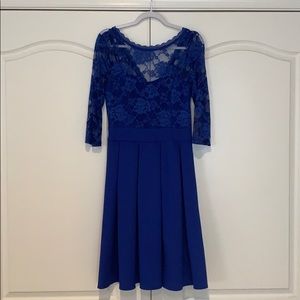 Royal blue 3/4 length sleeved cocktail dress